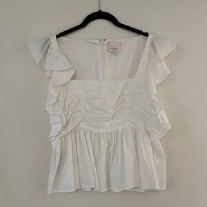 Like New! Cinq-a-Sept White Ruffled Square-Neck Top